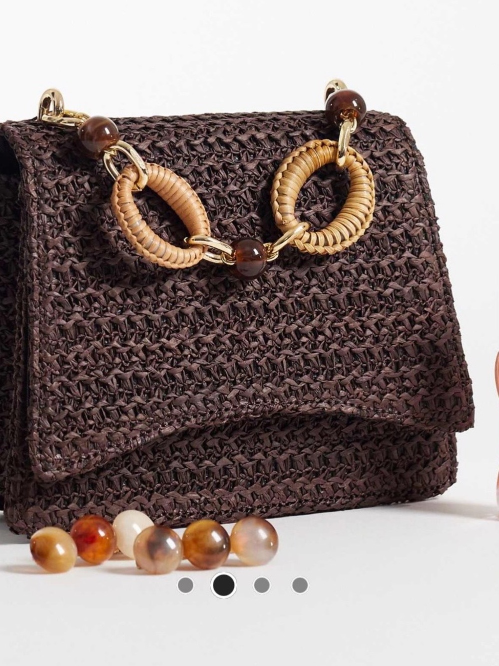 Chocolate Brown Woven Crossbody with Resin Top Handle Gold Hardware - Picture 3 of 14